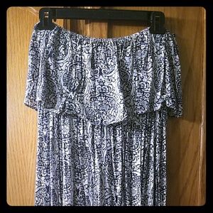 Boho strapless ruffle-top maxi dress